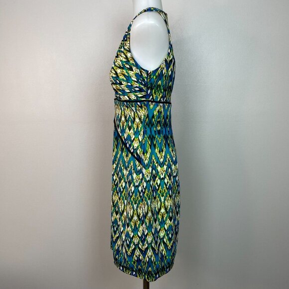 Andrew Marc New York Mini Dress 6 Bright Green Blue Sleeveless V-Neck Women's - Picture 4 of 11